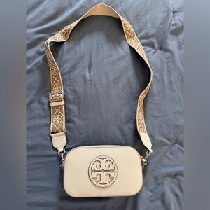 Tory Burch Cream Crossbody Bag with Logo Jacquard Strap